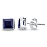 1.72ct G SI 14K White Gold Bezel Set Blue Sapphire Gemstone Earrings