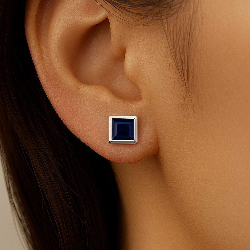 1.72ct G SI 14K White Gold Bezel Set Blue Sapphire Gemstone Earrings
