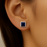 1.72ct G SI 14K White Gold Bezel Set Blue Sapphire Gemstone Earrings