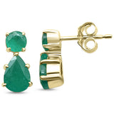 1.81ct G SI 14K Yellow Gold Emerald Gemstone Pear Tear Drop Earrings
