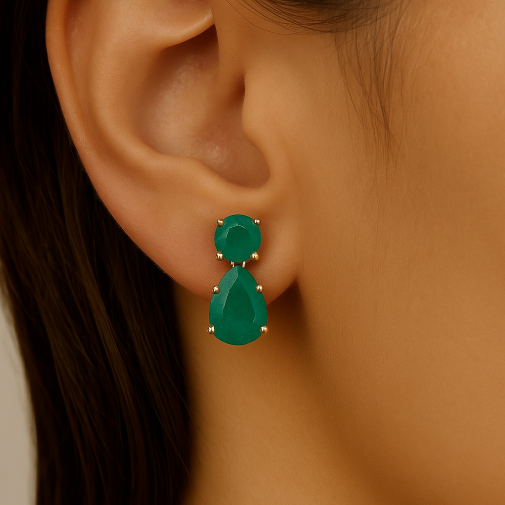1.81ct G SI 14K Yellow Gold Emerald Gemstone Pear Tear Drop Earrings