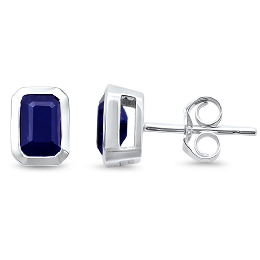 <span style="color:purple">SPECIAL!</span> 1.30ct G SI 14K White Gold Bezel Set Blue Sapphire Gemstone Stud Earrings