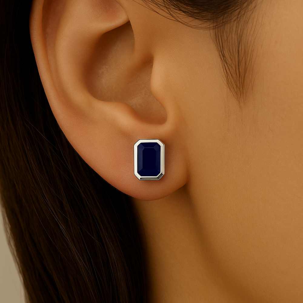 <span style="color:purple">SPECIAL!</span> 1.30ct G SI 14K White Gold Bezel Set Blue Sapphire Gemstone Stud Earrings