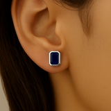 <span style="color:purple">SPECIAL!</span> 1.30ct G SI 14K White Gold Bezel Set Blue Sapphire Gemstone Stud Earrings
