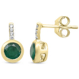 .90ct G SI 14K Yellow Gold Diamond & Emerald Gemstone Earrings