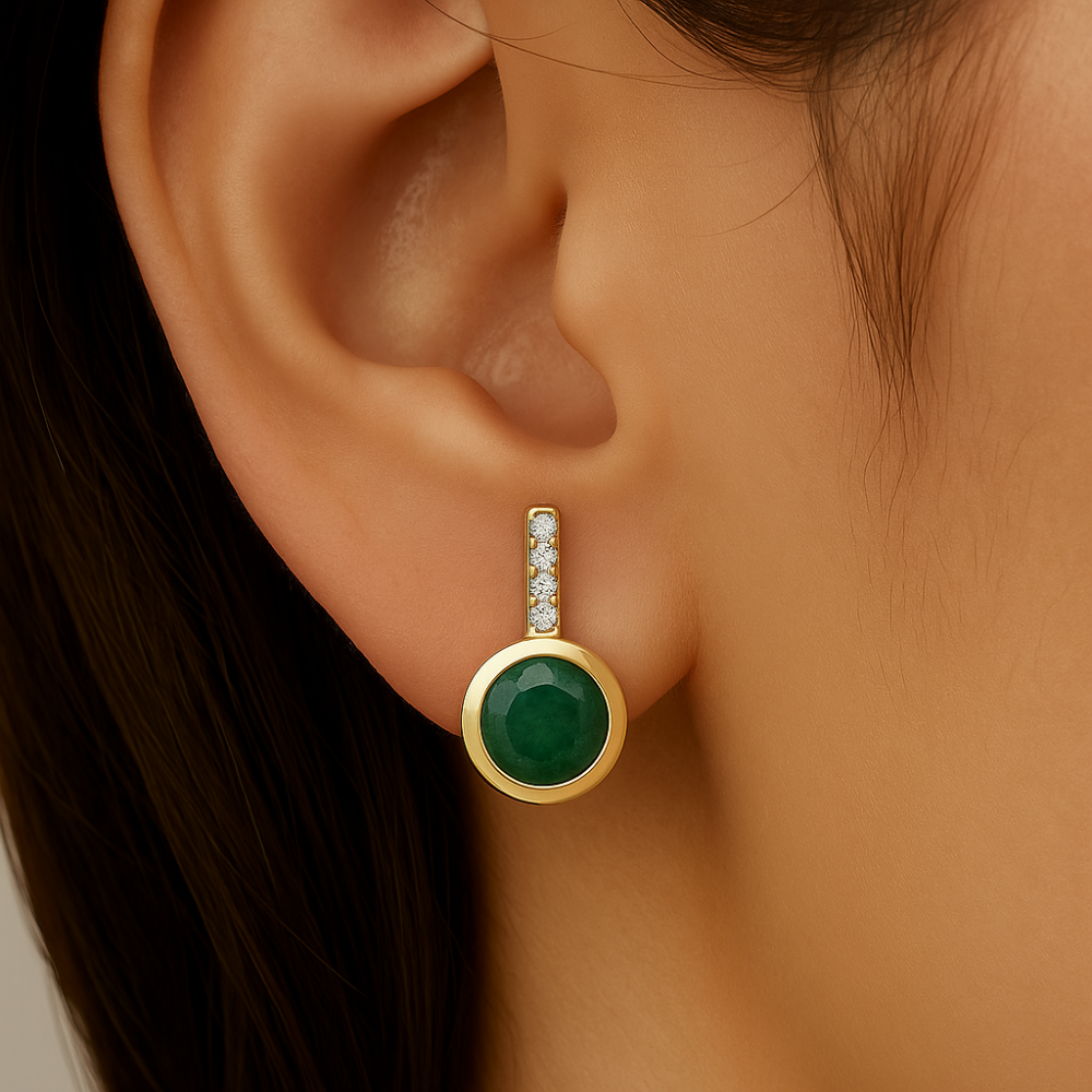 .90ct G SI 14K Yellow Gold Diamond & Emerald Gemstone Earrings