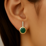 .90ct G SI 14K Yellow Gold Diamond & Emerald Gemstone Earrings