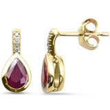 1.28ct G SI 14K Yellow Gold Diamond & Pear Shape Ruby Gemstone Drop Earrings