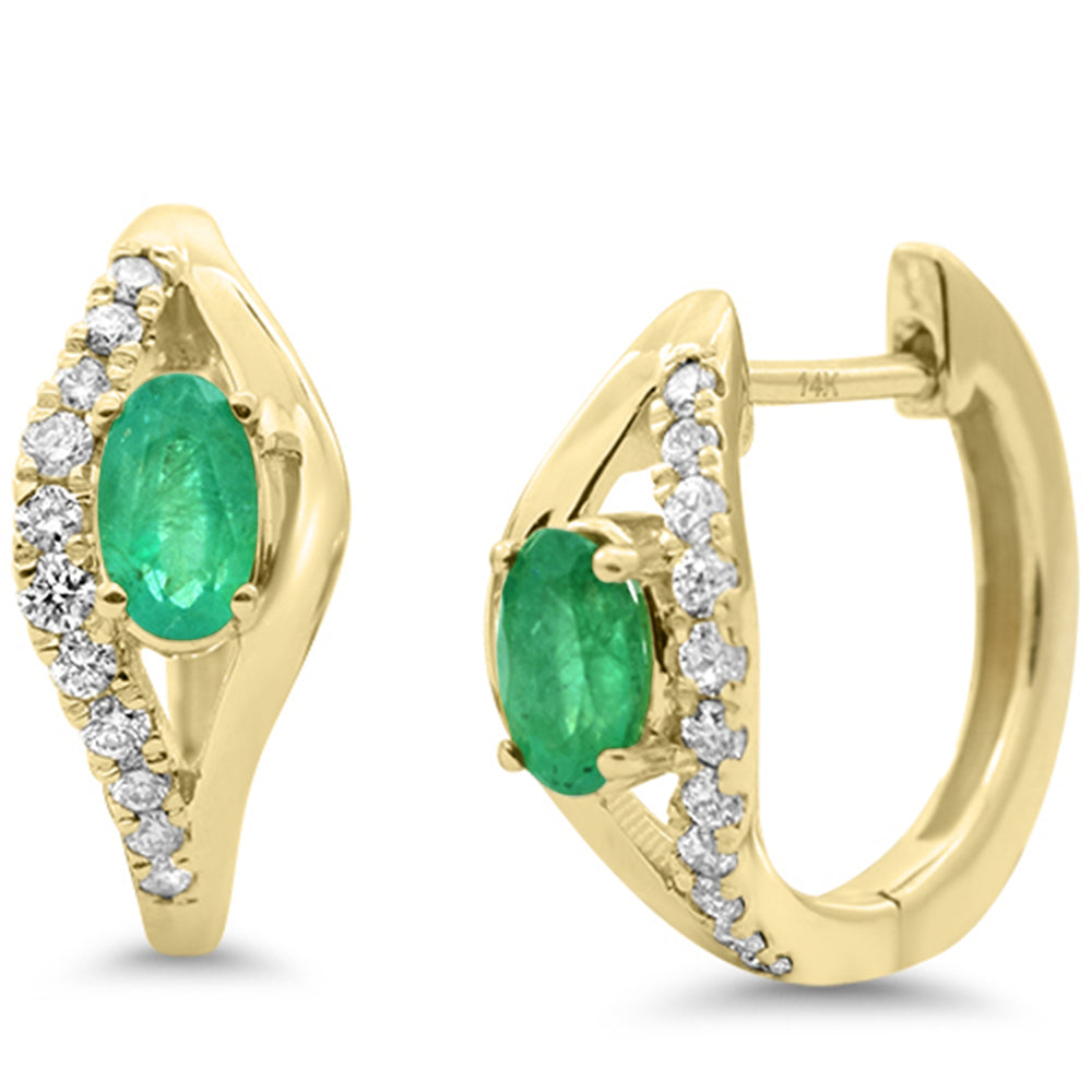 .73ct G SI 14K Yellow Gold Emerald Gemstone & Diamond Earrings