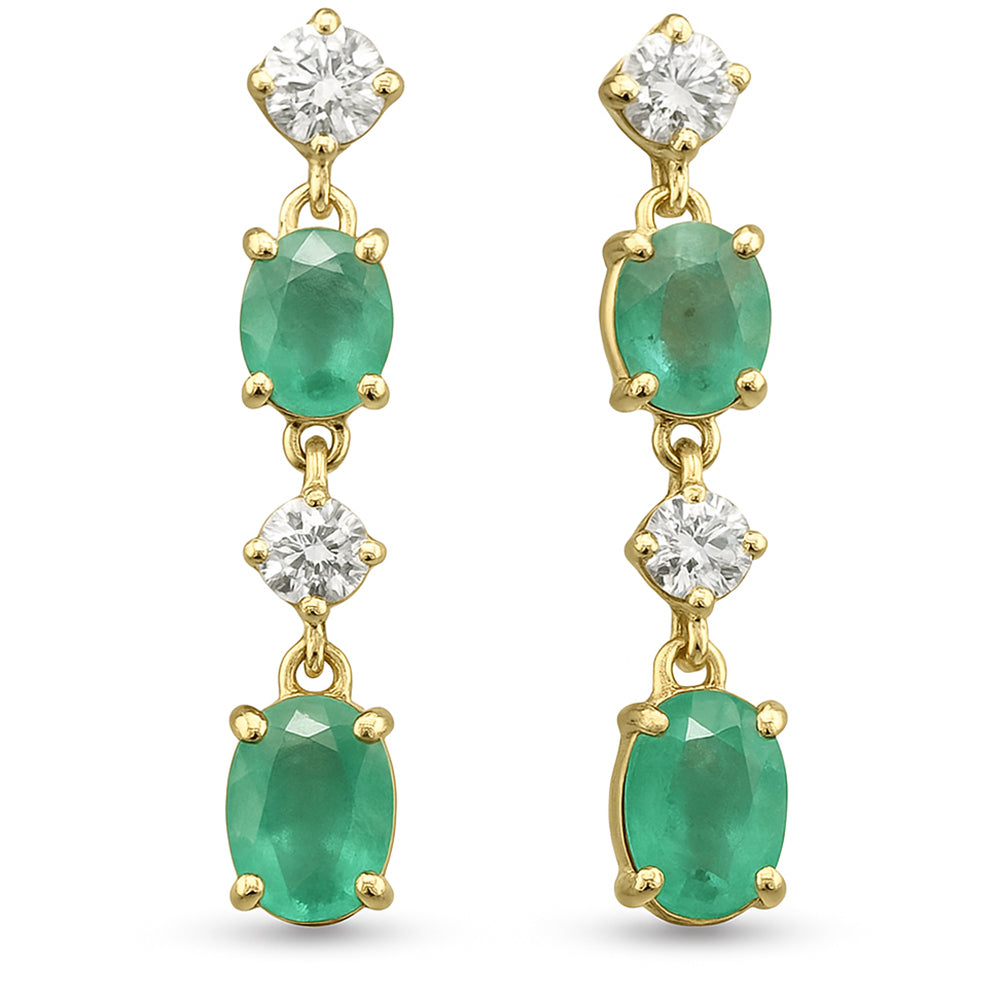 .91ct G SI 14K Yellow Gold Diamond & Emerald Gemstone Drop Earrings