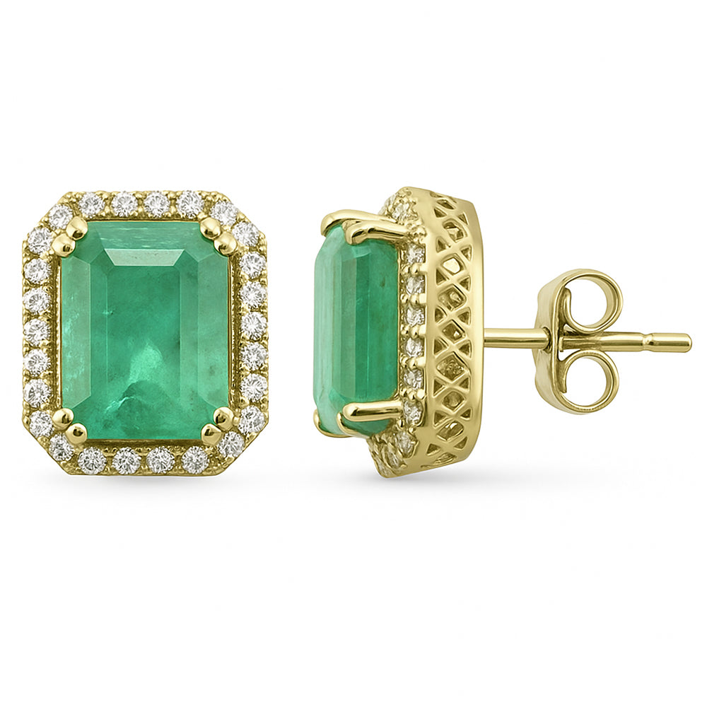 3.82ct G SI 14K Yellow Gold Diamond & Emerald Gemstone Earrings