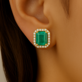 3.82ct G SI 14K Yellow Gold Diamond & Emerald Gemstone Earrings