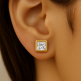 1.06ct G SI 14K Yellow Gold Bezel Set Princess Cut Diamond Stud Earrings