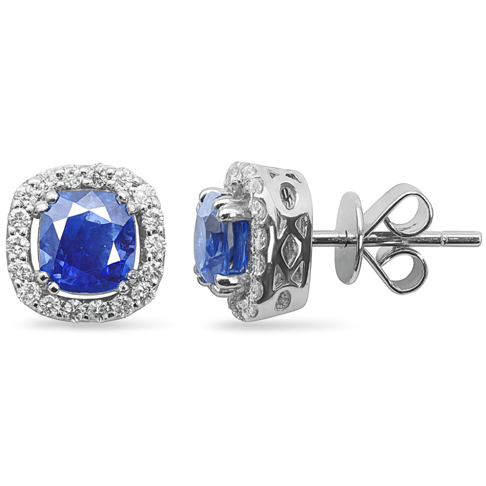 2.95ct G SI 14K White Gold Diamond & Blue Sapphire Gemstone Earrings
