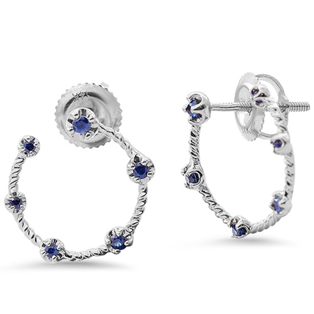 .21ct G SI 14K White Gold Blue Sapphire Gemstone Open Hoop Earrings
