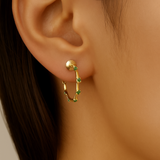 .11ct G SI 14K Yellow Gold Emerald Gemstone J Hoop Earrings