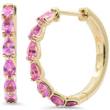 1.68ct G SI 14K Yellow Gold Pear Shape Pink Sapphire Gemstone Hoop Earrings