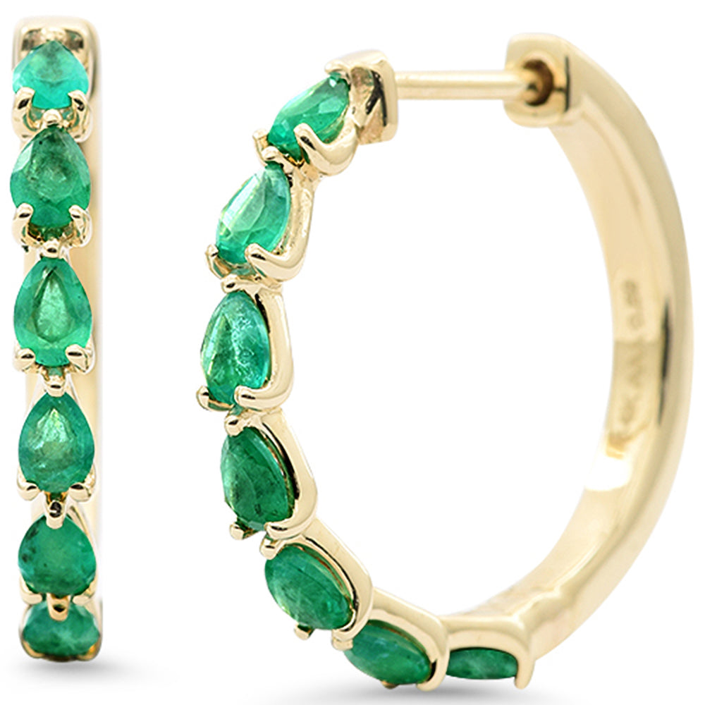 1.26ct G SI 14K Yellow Gold Pear Shape Emerald Gemstone Hoop Earrings