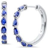 1.78ct G SI 14K White Gold Pear Shape Blue Sapphire Gemstone Hoop Earrings