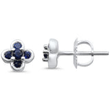 .31ct G SI 14K White Gold Blue Sapphire Clover Gemstone Earrings