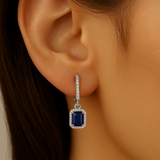 1.21ct G SI 14K White Gold Diamond & Blue Sapphire Gemstone Drop Dangle Earrings