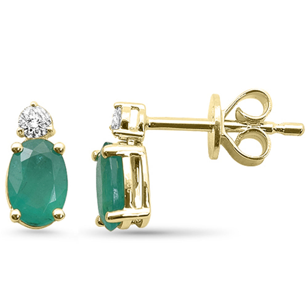 1.04ct G SI 14K Yellow Gold Diamond & Emerald Gemstone Earrings