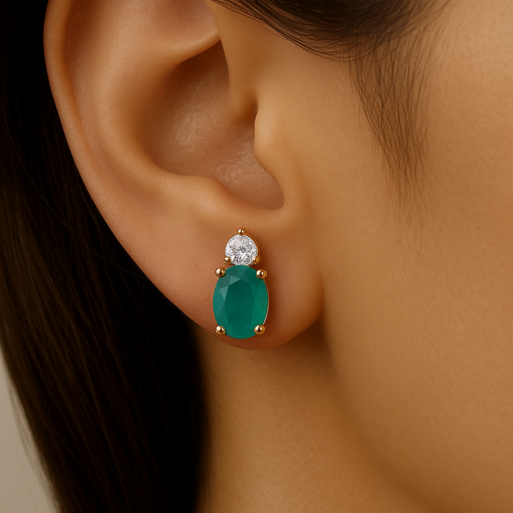 1.04ct G SI 14K Yellow Gold Diamond & Emerald Gemstone Earrings