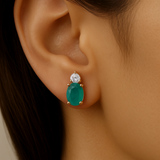 1.04ct G SI 14K Yellow Gold Diamond & Emerald Gemstone Earrings