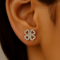 .19ct G SI 14K Yellow Gold Heart Clover Diamond Earrings