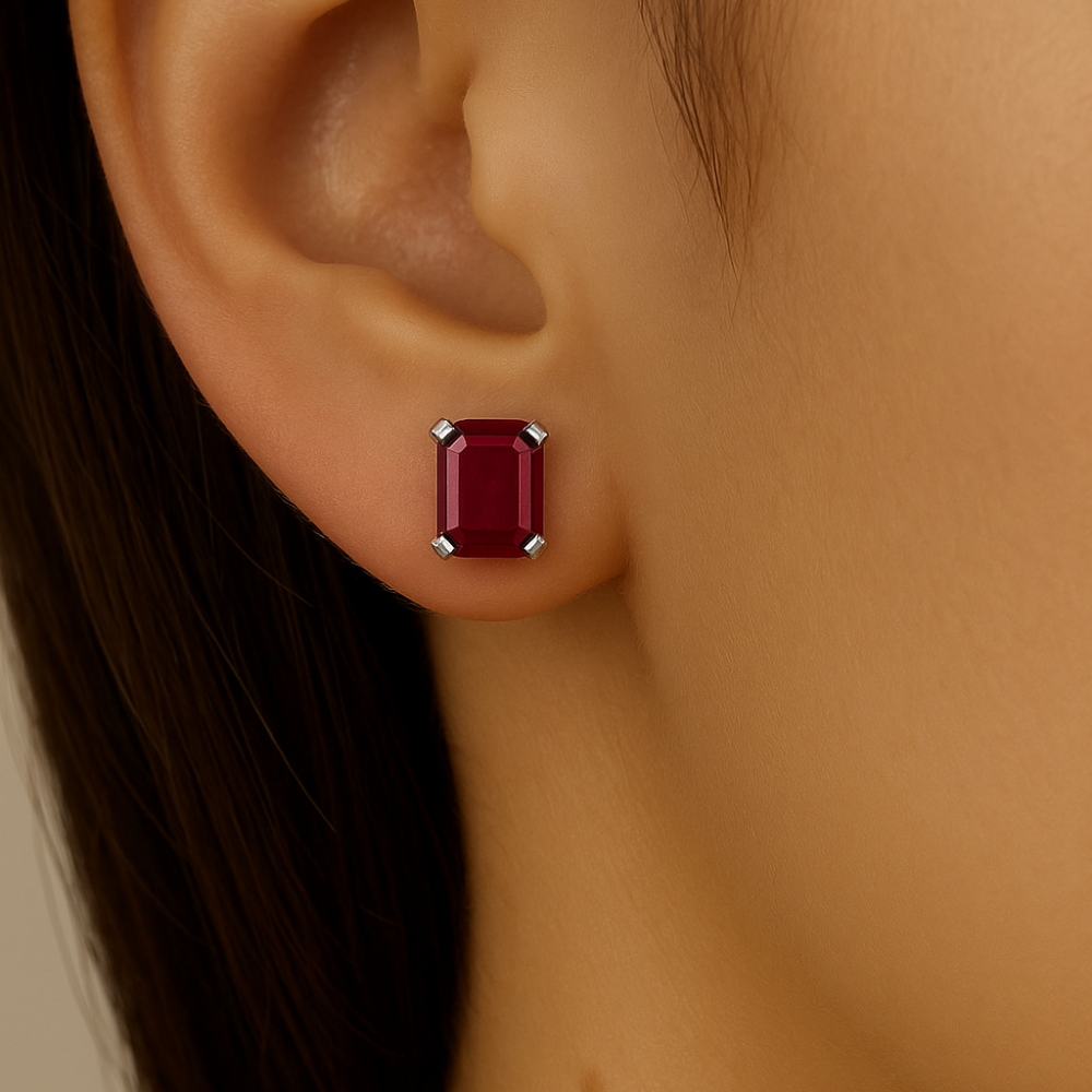 1.85ct G SI 14K White Gold Ruby Gemstone Stud Earrings
