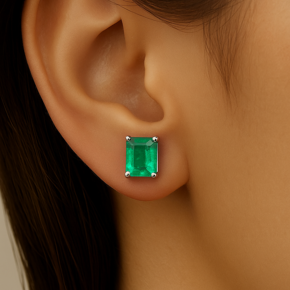 2.00ct G SI 14K White Gold Emerald Gemstone Earrings
