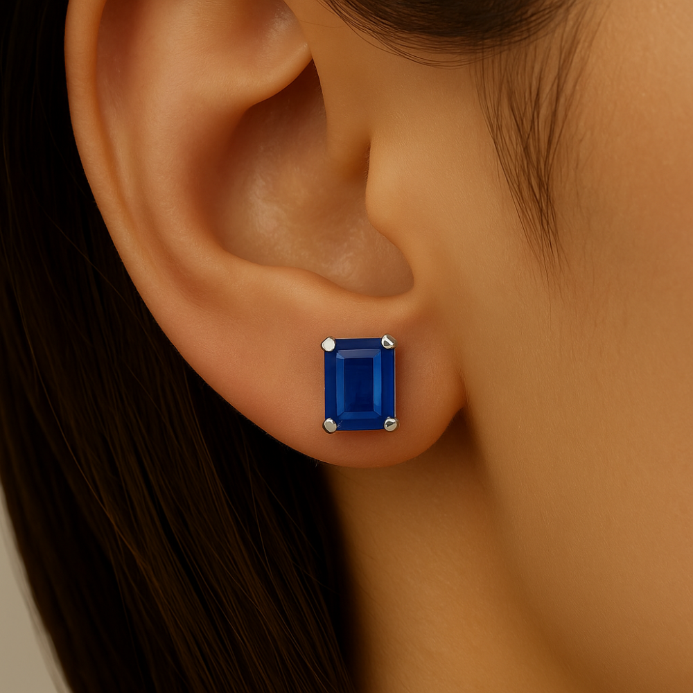 2.33ct G SI 14K White Gold Blue Sapphire Gemstone Stud Earrings