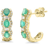 1.28ct G SI 14K Yellow Gold Diamond & Emerald Gemstone J Hoop Earrings