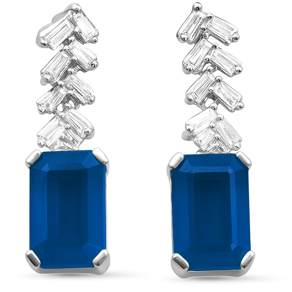 1.19ct G SI 14K White Gold Diamond & Blue Sapphire Gemstone Earrings