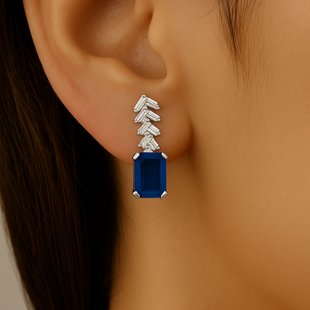 1.19ct G SI 14K White Gold Diamond & Blue Sapphire Gemstone Earrings