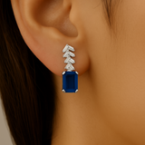 1.19ct G SI 14K White Gold Diamond & Blue Sapphire Gemstone Earrings