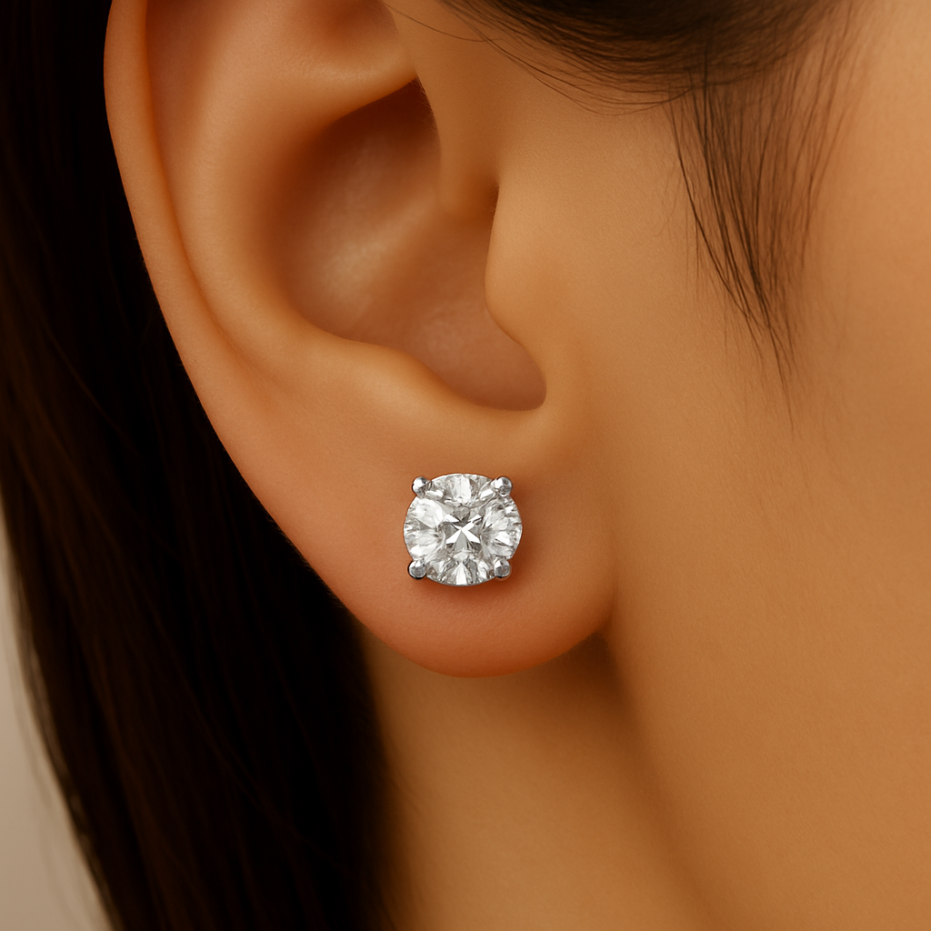 2.04ct G SI 14K White Gold Round Diamond Solitaire Stud Earrings