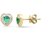.62ct G SI 14K Yellow Gold Diamond & Emerald Gemstone Heart Shape Earrings