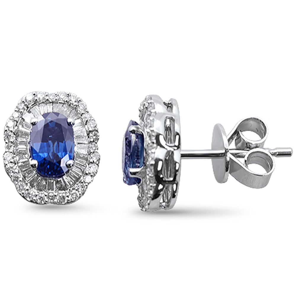 1.66ct G SI 14K White Gold Diamond & Blue Sapphire Gemstone Earrings