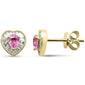 <span style="color:purple">SPECIAL!</span>.68ct G SI 14K Yellow Gold Diamond & Pink Sapphire Gemstone Heart Shape Earrings