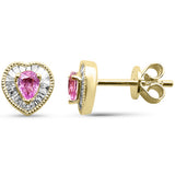 .61ct G SI 14K Yellow Gold Diamond & Pink Sapphire Gemstone Heart Shape Earrings