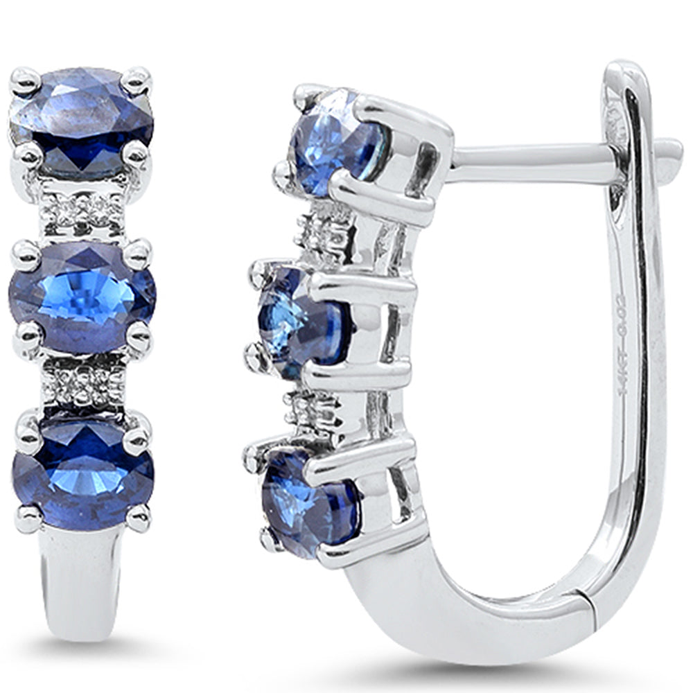 <span style="color:purple">¡ESPECIAL!</span>Pendientes de aro en J de oro blanco de 14K con diamante de 1,26 ct G SI y zafiro azul