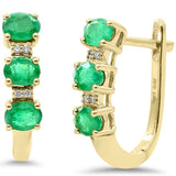 .91ct G SI 14K Yellow Gold Diamond & Emerald Gemstone J Hoop Earrings