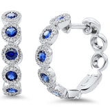 1.15ct G SI 14K White Gold Diamond & Blue Sapphire Gemstone Hoop Earrings