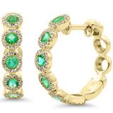 .96ct G SI 14K Yellow Gold Diamond & Emerald Gemstone Hoop Earrings