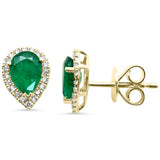 1.43ct G SI 14K Yellow Gold Diamond & Emerald Gemstone Pear Teardrop Stud Earrings