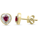 .61ct G SI 14K Yellow Gold Diamond & Ruby Gemstone Heart Shape Earrings