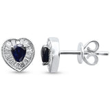 .69ct G SI 14K White Gold Diamond & Blue Sapphire Gemstone Heart Shape Earrings