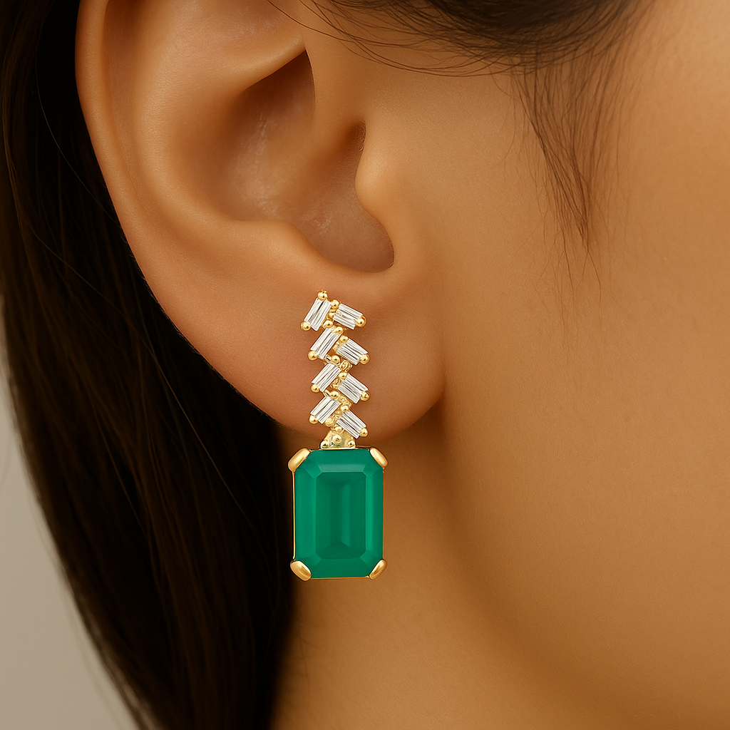 1.23ct G SI 14K Yellow Gold Diamond & Emerald Gemstone Earrings