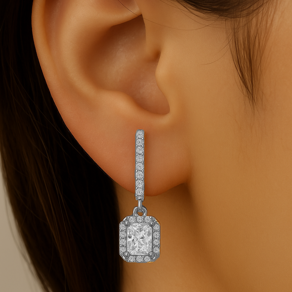 <span style="color:purple">SPECIAL!</span> 1.01ct G SI 14K White Gold Diamond Radiant Diamond Hoop Earrings
